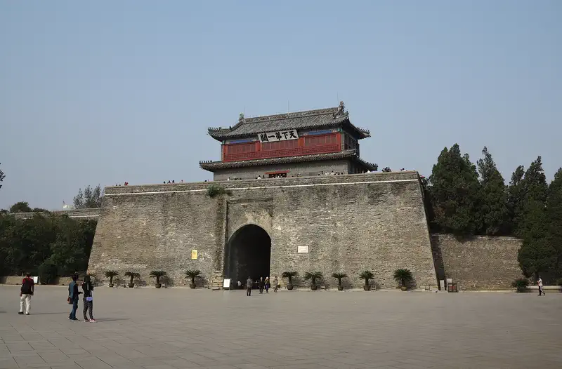 Shanhaiguan: the First Pass Under Heaven gate tower on its grey-brick fortress wall