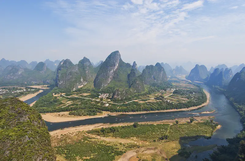 Guilin: the Li River winding between green karst peaks